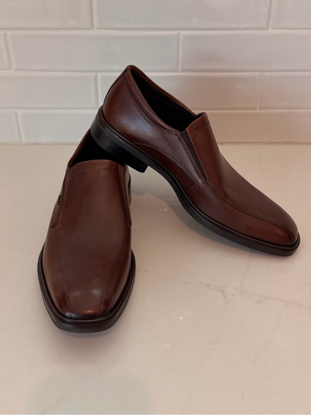ECCO Illinois Walnut Leather Bike Toe Slip On Shoes US size 40